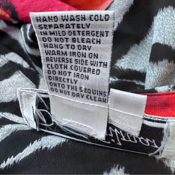 New Diane Gilman Black Red Sequin Floral Zebra 100% Silk Button Down Shirt Sz 3X - Picture 11 of 15